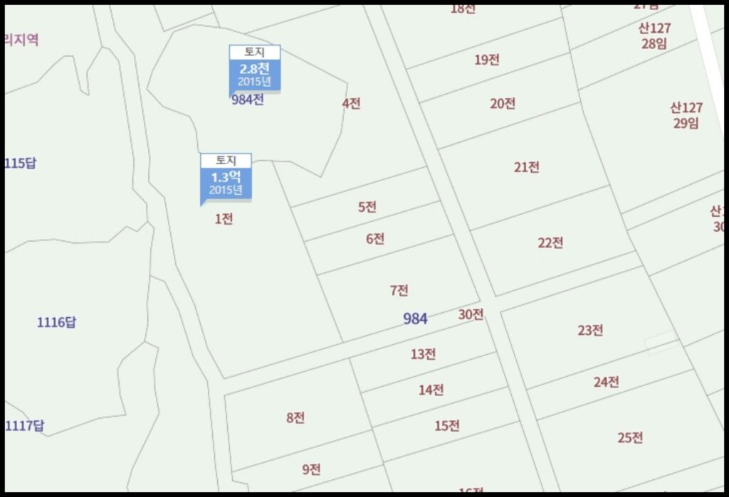 토지 담보 대출을 받을 물건의 주변 실거래가격은 200평 기준 1억 정도 였습니다.