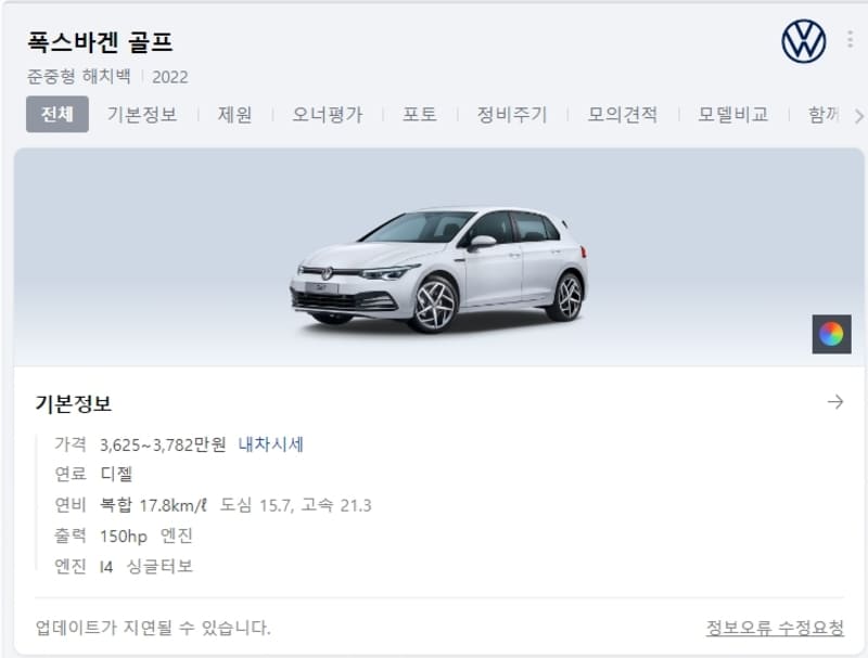 온라인에 게시된 폭스바겐 골프 연비